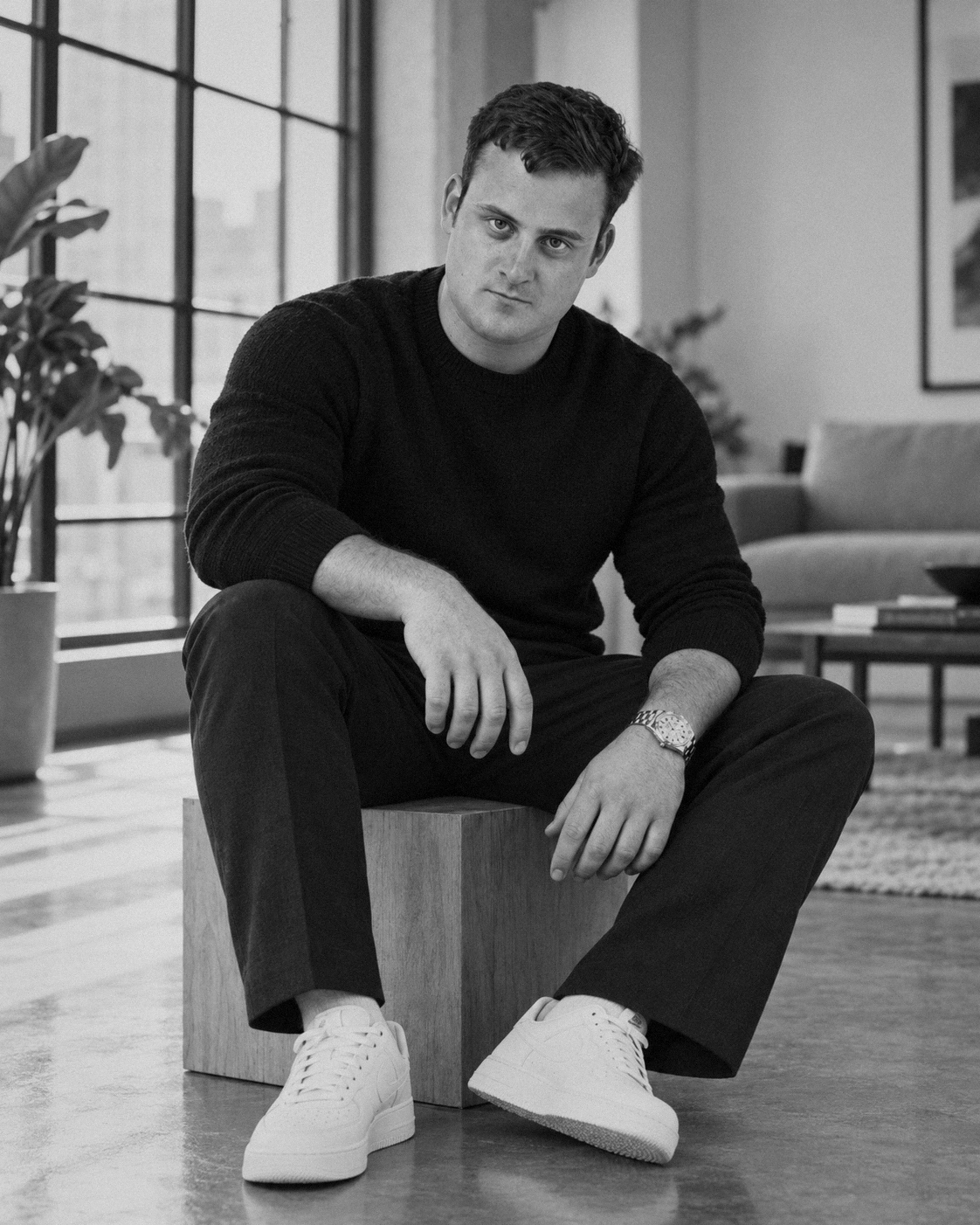 Black and white seated portrait of CARRER